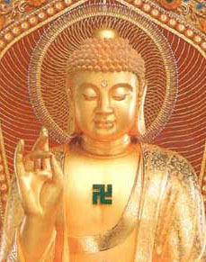 Buddhist religious symbols - swastika on Buddha statue